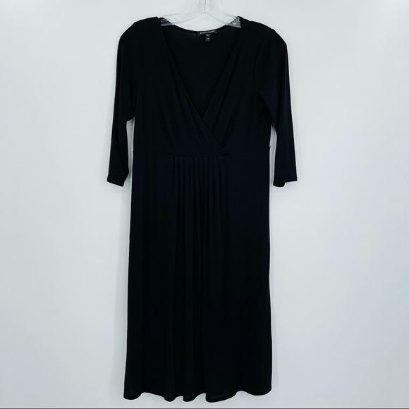 Eileen Fisher 100% silk black midi dress faux wrap v neck women’s size XS - Picture 1 of 10